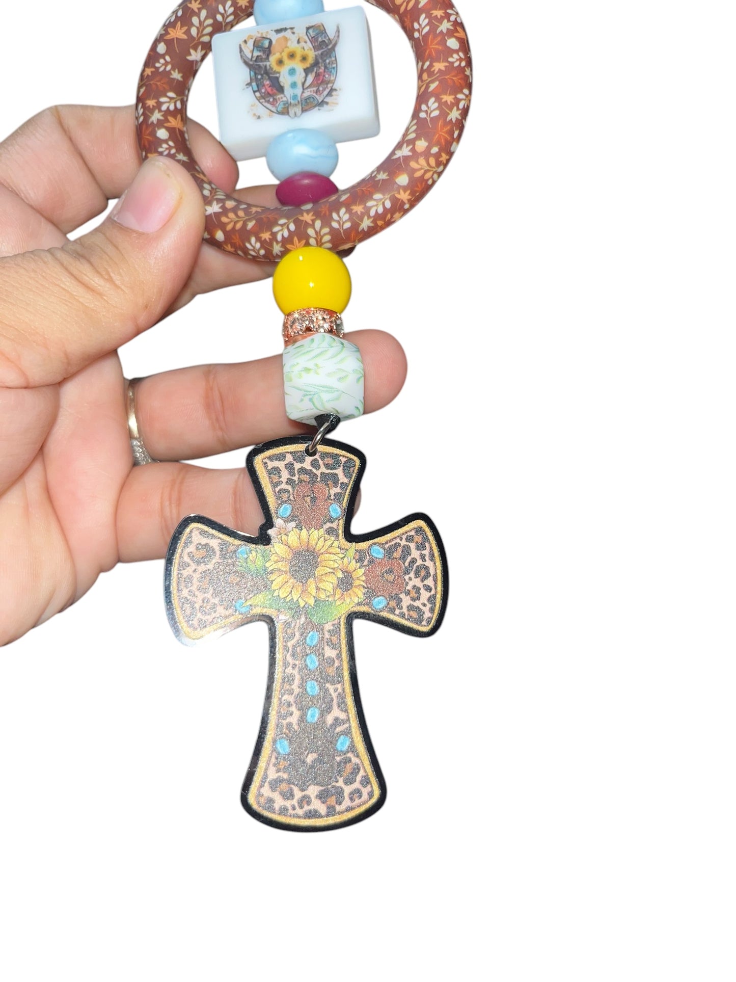 Sunflower Cross Car Charm for rear view mirrors