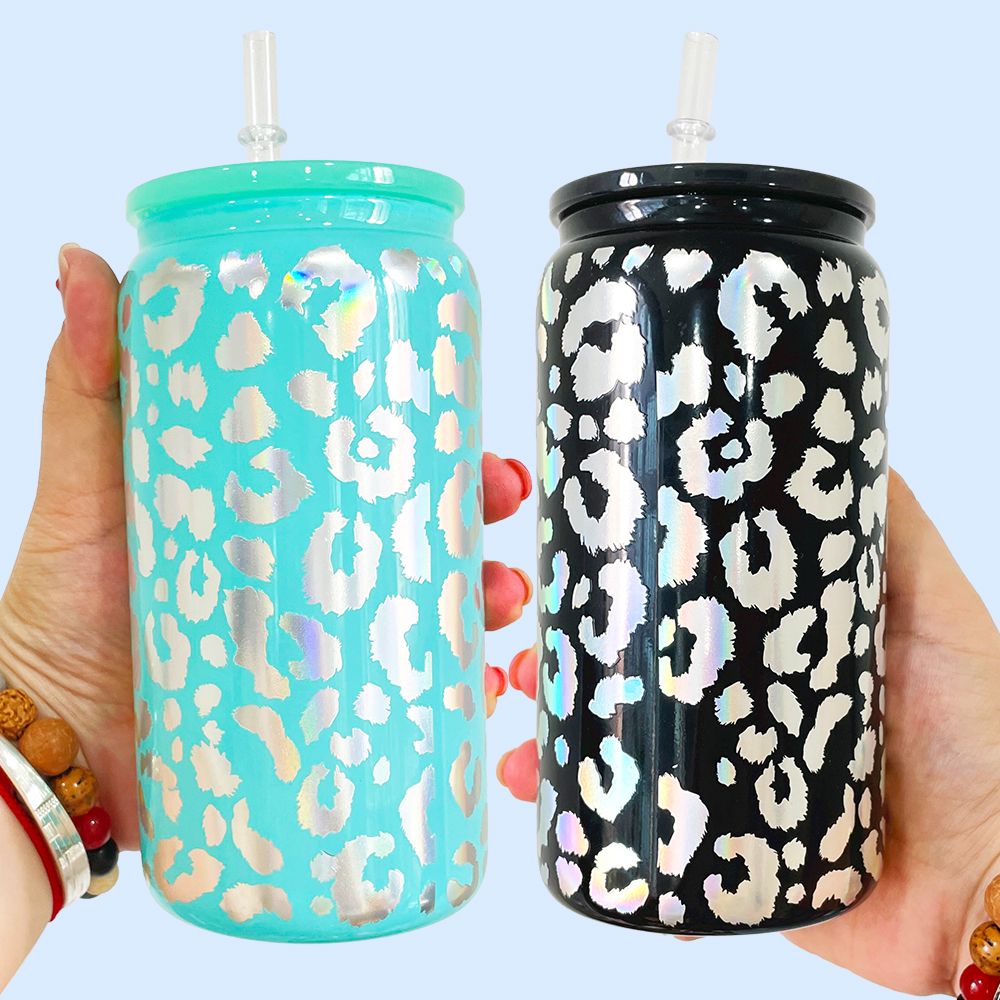 Cheetah Print Glass Cans
