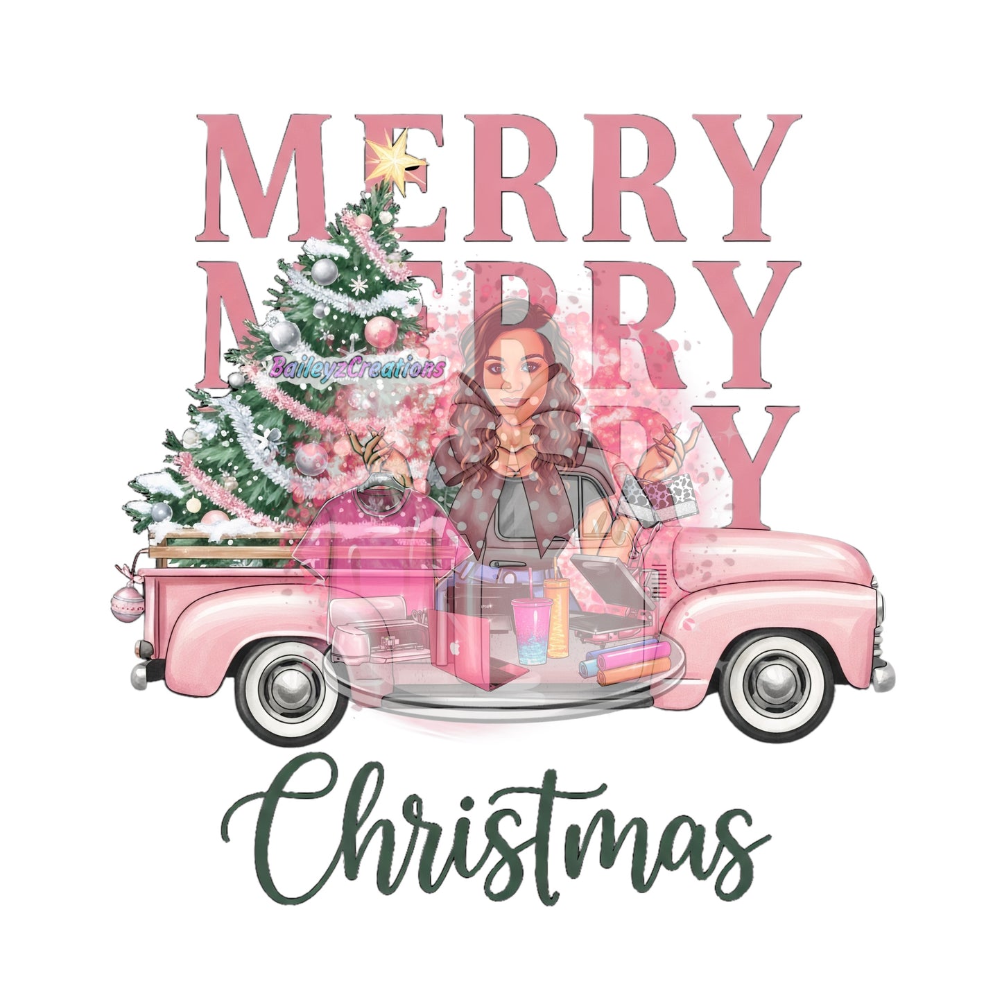 Pink Truck Merry Christmas Crewneck