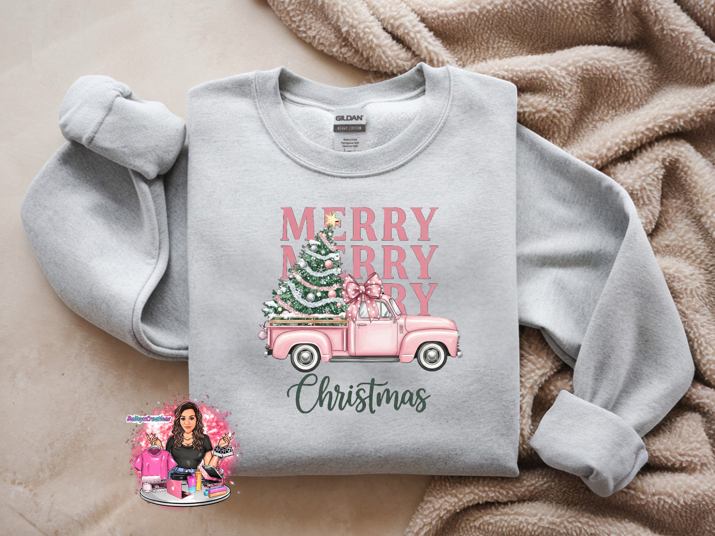 Pink Truck Merry Christmas Crewneck
