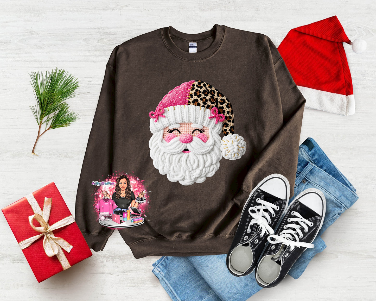 Faux Cheetah Santa Crewneck