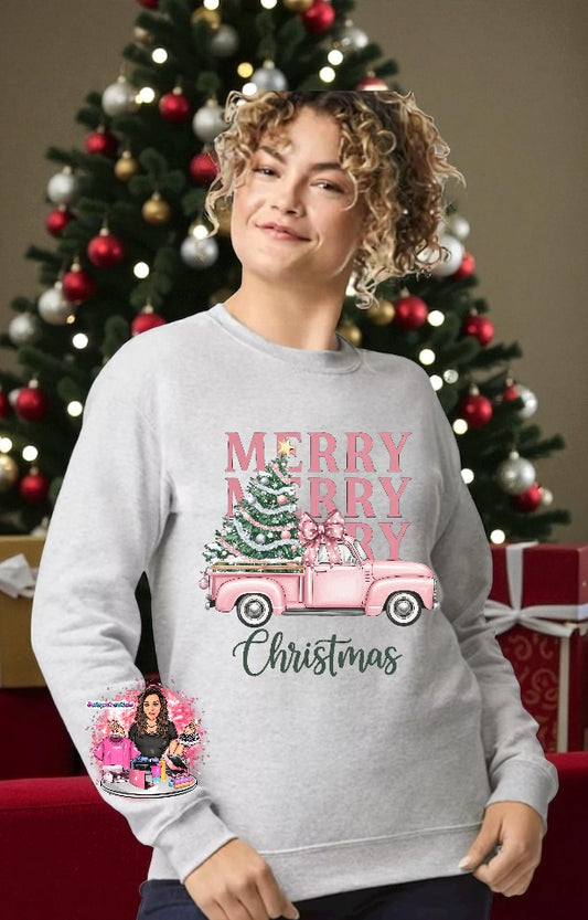 Pink Truck Merry Christmas Crewneck
