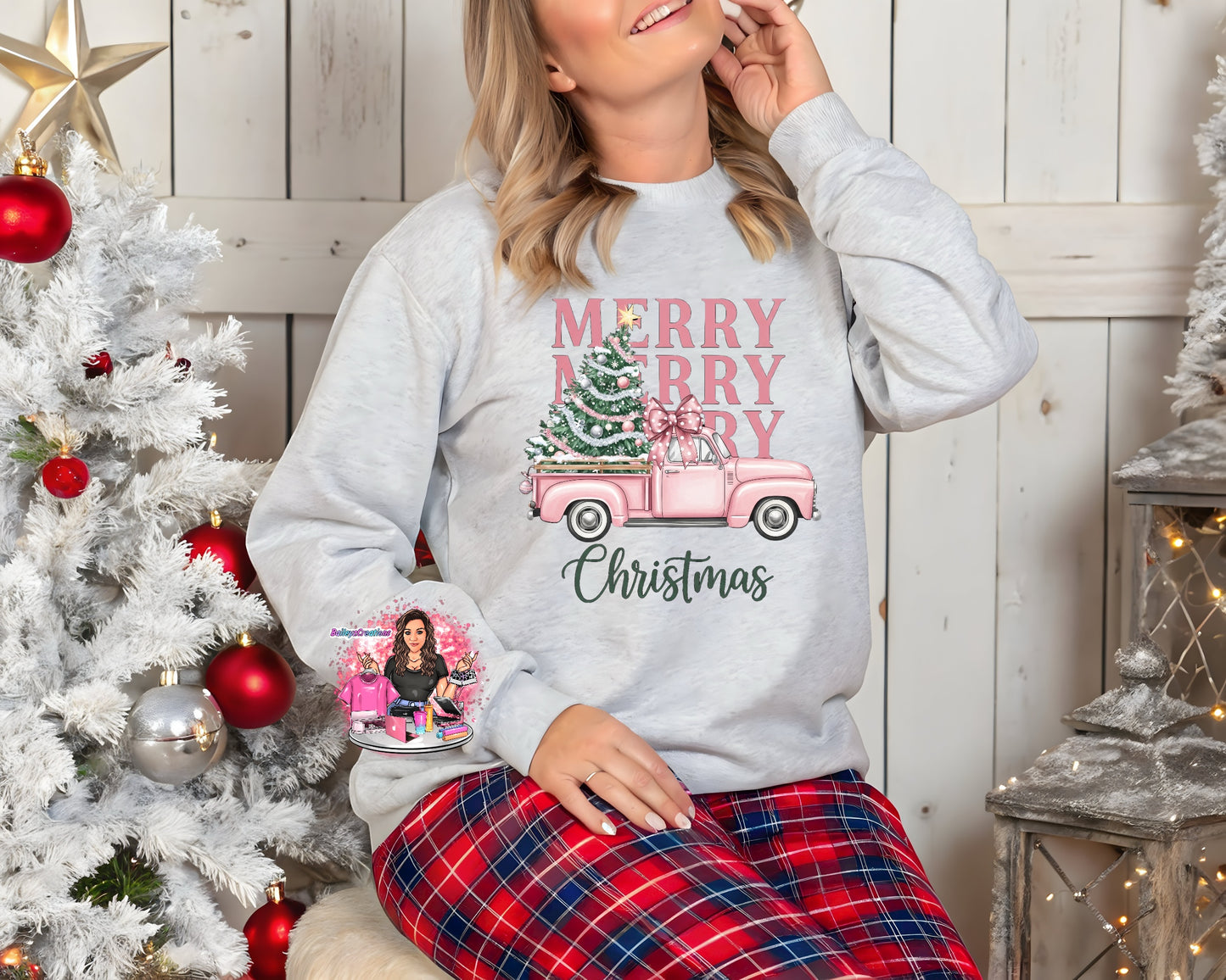 Pink Truck Merry Christmas Crewneck